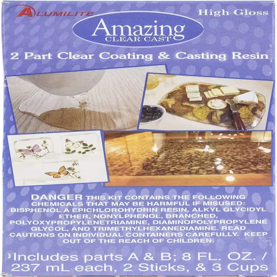 Amazing Clear Cast Plus [8 oz A + 8 oz B (16 ounces) 2 Part Kit] UV Resistant Plastic Coating & Casting Epoxy Resin for Countertops, Cups, Tumblers & Crafts | High-Gloss Liquid Glass Finish {1}
