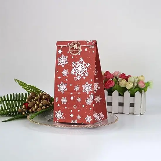 24 Pieces Christmas Treat Bags,Christmas Paper Bags,Christmas Stickers, Christmas Goodie Bag Party Supplies for Classrooms, Party Favors, Kraft Holiday Goody {3}
