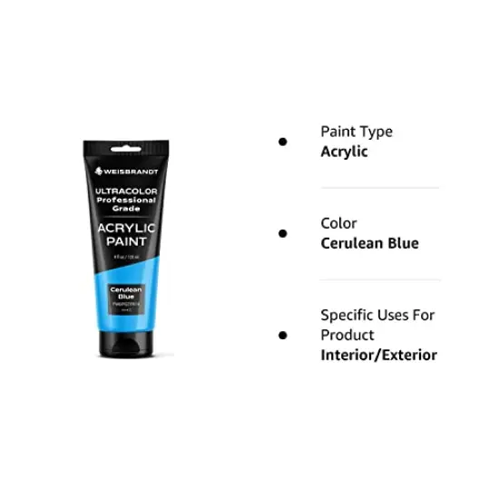 Artist Quality Acrylic Paint in Assorted Colors, 4 oz, Rich Pigment, Non Fading and Non Toxic, for Artists & Hobby Painters, Cerulean Blue {3}