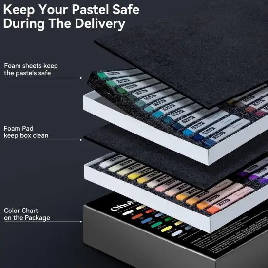 Ohuhu 72 Long Chalk Pastels Set: 72 Soft Pastels For Artists Including 4 Fluorescent Colors With 6 Pastel Papers for Drawing Blending Layering Shading Pastels Art Supplies for Adults Kids Beginners {6}