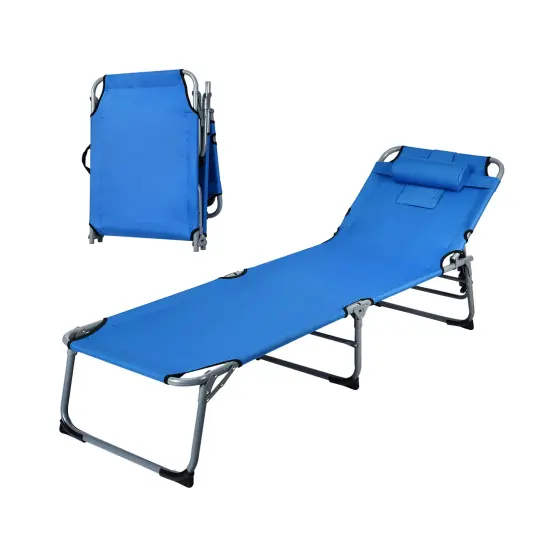 Folding Chaise Lounge Chair Bed Adjustable Outdoor Patio Beach Blue {3}