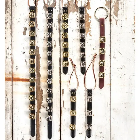 Weaver Leather Sleigh Bells Strap, Nickel Plated 3-Bell Door, Wreath, Swag, or Wall Hanger, 10.5 in Black Leather Strap {2}