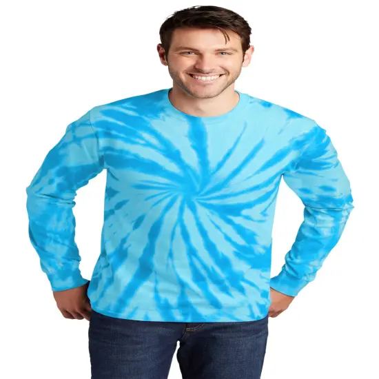 Port & Company&reg; Tie Dye Long Sleeve Crewneck T-Shirt Turquoise {1}