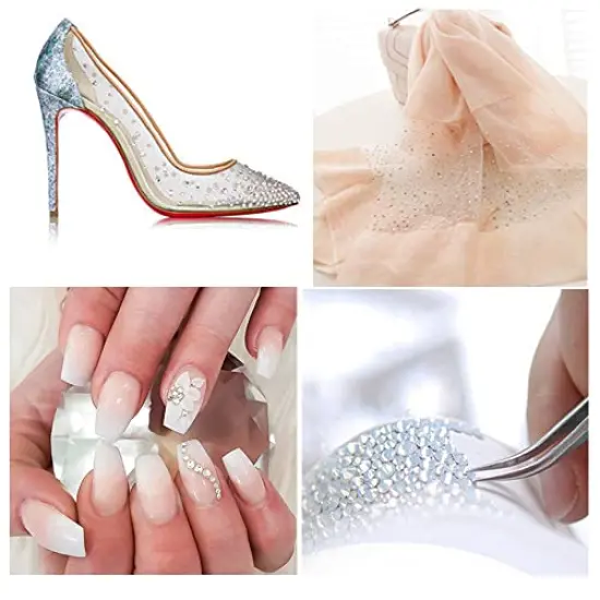 6800 Pieces+ Flatback Glass Hotfix Iron On Rhinestones Crystal for DIY Making with 1 Tweezer & 1 Picking Pen for Shoes, Clothes, Face Art, Bags, Manicure (Clear Crystal, 6-Sizes) {2}