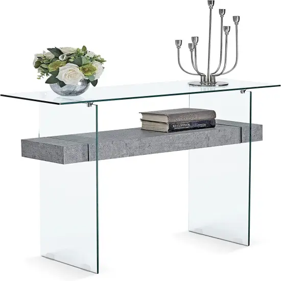 Narrow Glass Console Table with Storage Modern Sofa Table {1}