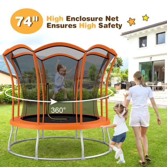 8 Feet Outdoor Unique Flower Shape Trampoline with Enclosure Net Orange {4}
