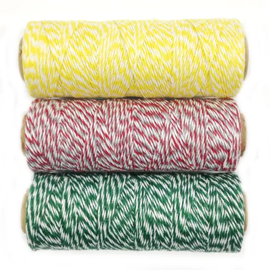 Wrapables Cotton Baker's Twine 4ply 330 Yards (Set of 3 Spools x 110 Yards) for Gift Wrapping, Party Decor, and Arts and Craft (Yellow, Red & Grey, Dark Green) {1}