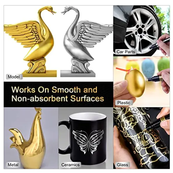 6 Pieces Liquid Mirror Chrome Markers, Silver & Gold Oil-based Permanent Chrome Mirror Paint Pens for Model Painting, Repairing, Marking or DIY Art Projects, Waterproof Reflective Gloss Metallic Markers {6}