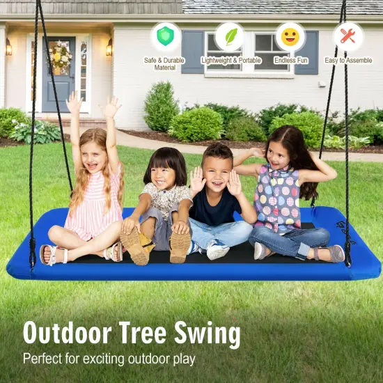 60 Inch Tree Swing with Strong Steel Frame and Oxford Cloth Seat for Garden Yard and Family Fun Blue {3}