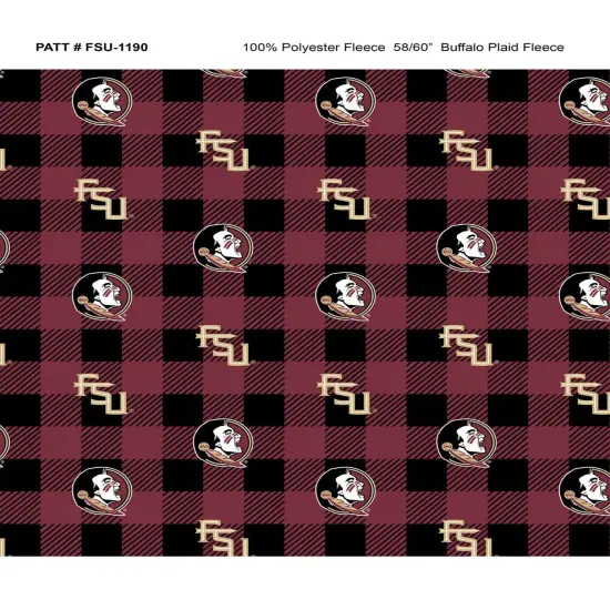 Sykel Enterprises-Florida State University Fleece Fabric-FSU Seminoles Buffalo Plaid Fleece Blanket Fabric-Sold by the yard {1}