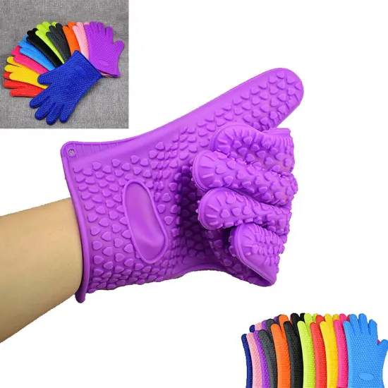 Kitcheniva Silicone Heat Resistant Gloves 1 Pair Purple {5}