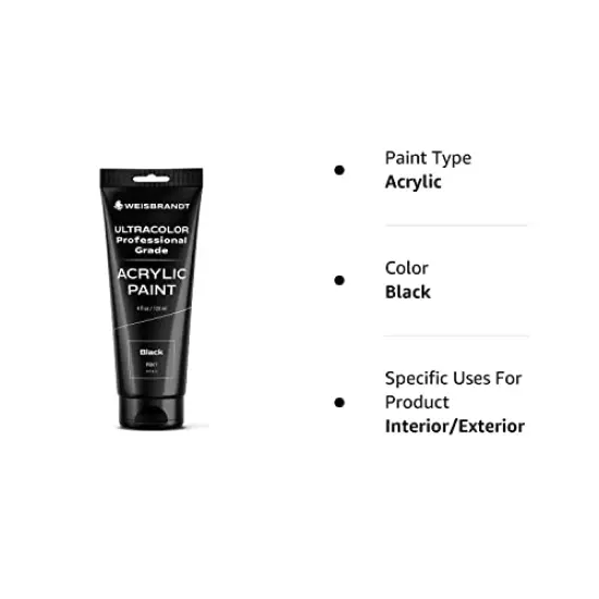 Artist Quality Acrylic Paint in Assorted Colors, 4 oz, Rich Pigment, Non Fading and Non Toxic, for Artists & Hobby Painters, Black {3}