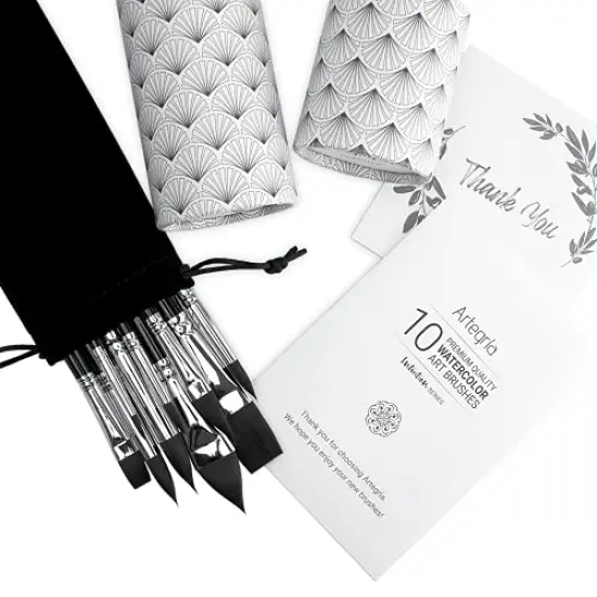 Watercolor Brush Set - 10 Professional Watercolor Paint Brushes for Artists - Soft Synthetic Squirrel Hair, Short Handles: Pointed Rounds, Flats, Dagger, Oval Wash for Water Color, Gouache {4}