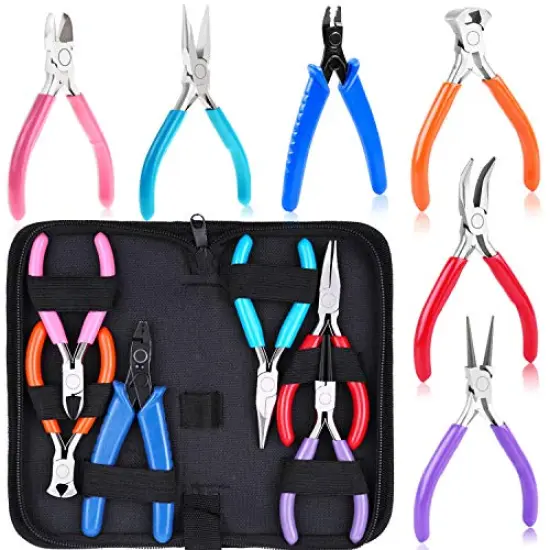 6 Pieces Jewelry Pliers, Jewelry Making Tools Kit Includs Needle Round Nose Pliers, Wire Cutters, Crimping Pliers, Bent Nose Pliers, End Nippers for Beading Craft {2}