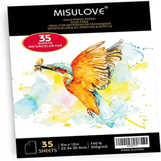Watercolor Pads, 9x12", Glue Bound, Acid-Free Paper, 35 Sheets (140lb/300gsm), Art Sketchbook for Painting & Drawing with Most Wet & Dry Media, Ideal for Beginners, Artists & Professionals {2}