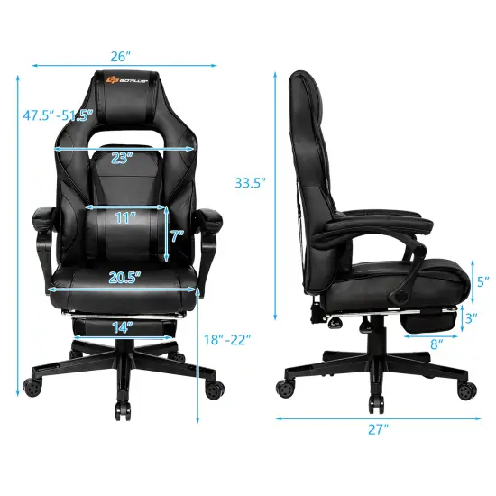 Goplus Massage Gaming Chair Reclining Racing Computer Office Chair with Footrest White\ Black\Blue\Red {8}
