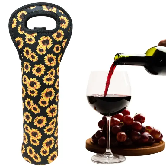 Wrapables Insulated Neoprene Wine Tote, One Bottle / Sunflowers {2}