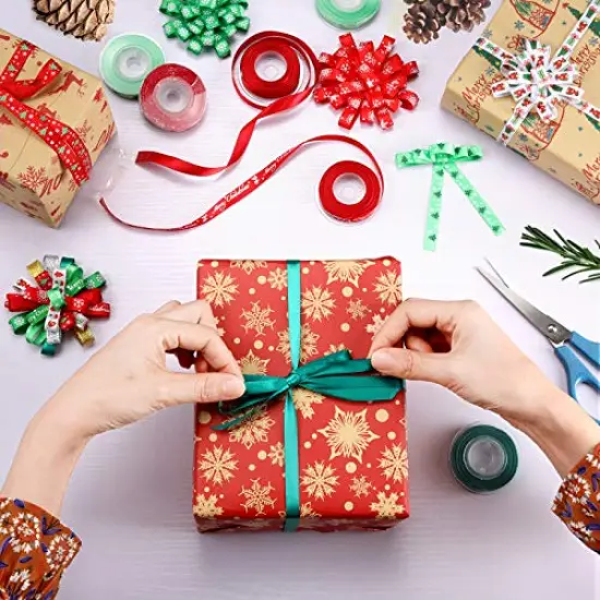 Christmas Ribbons for Gift Wrapping 60 Yards Grosgrain Ribbon Silver Gold Glitter Ribbon for Christmas Wreath Bows Ribbon Craft Decoration {6}