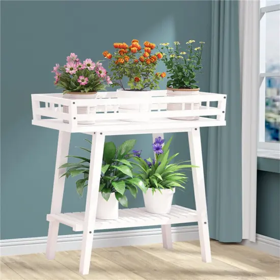 2 Tier Tall White Garden Bed Elevated Solid Wood Planter Table Storage. {2}