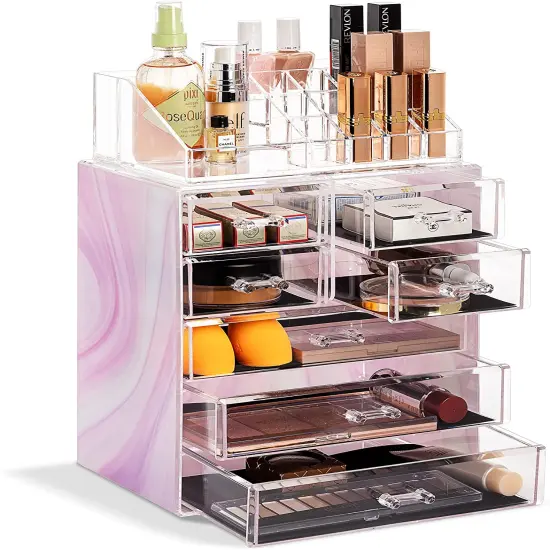 Sorbus Medium Makeup Organizer Set - (3 Large / 4 Small Drawers/Top Tray) Tie Dye {1}