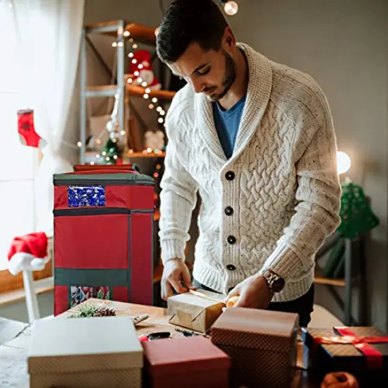 Wrapping Paper Storage Bag with Pocket and Handles Including Hanging Loop Heavy Duty Material with Clear Window 47 x 10 x 10 Inch Fits 40 Inch Long Rolls (Red, 1 Count) {2}