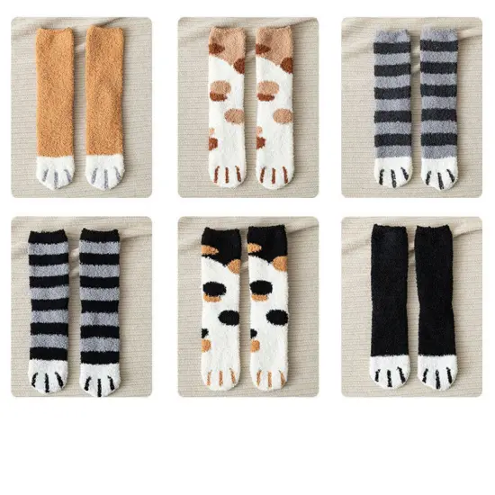 Kitcheniva Women Coral Velvet Cartoon Cat-Claw Winter Socks {3}