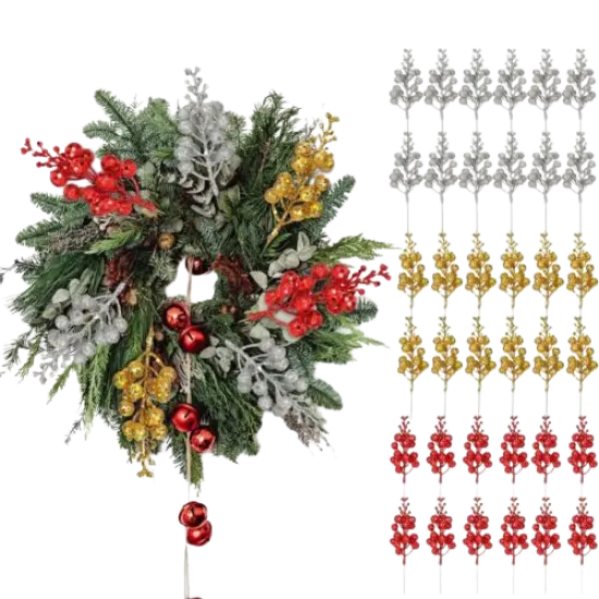 Kitcheniva Christmas DIY Tree Stems Wreath Decoration 10 Packs Gold {2}