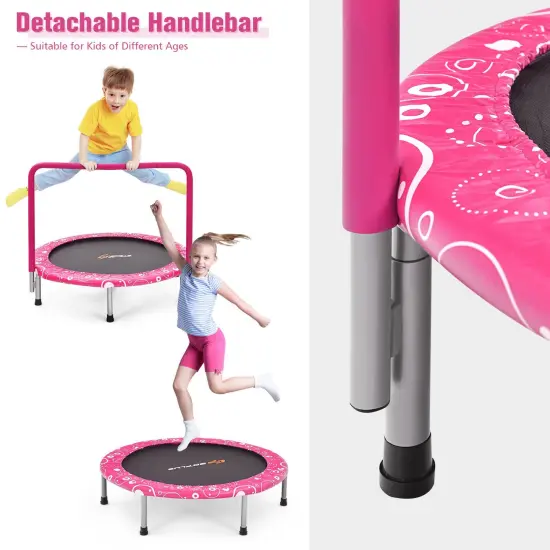 36 Inch Kids Trampoline Mini Rebounder with Full Covered Handrail Pink {5}
