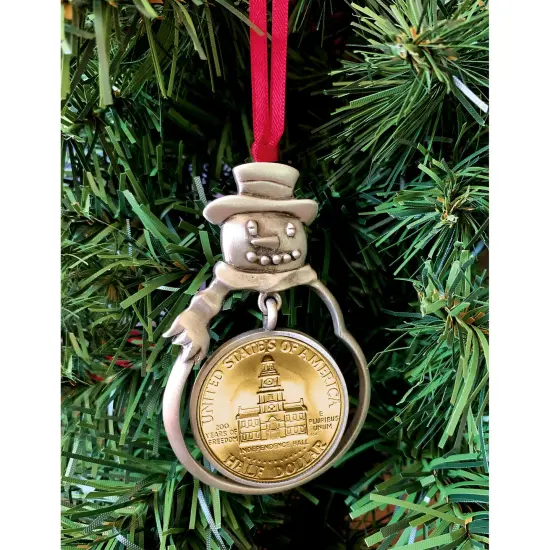 Gold Plated Bicentennial JFK Half Dollar Snowman Ornament  {2}