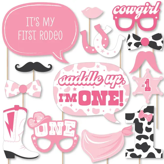 Big Dot of Happiness Pink First Rodeo - Cowgirl 1st Birthday Party Photo Booth Props Kit - 20 Count {1}