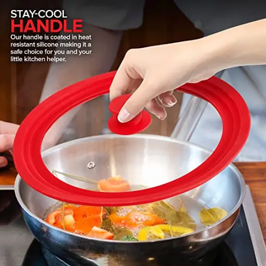 (Set of 2)Universal LidsFits 7 to 12-Inch Cookware, Silicone Replacement Pan Lid, Glass Top Covers for Skillets, Pots, Frying Pans, Cast Iron - Red {4}