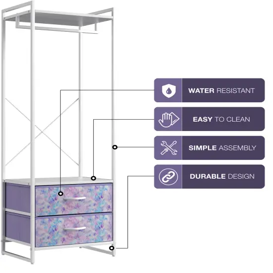 Sorbus Clothing Rack with Drawers - Clothes Stand Dresser - Wood Top, Steel Frame, & Fabric Drawers - Tall Closet Storage Organizer - Garment Rack for Hanging Shirts, Dresses, & Jackets Tie dye purple {4}