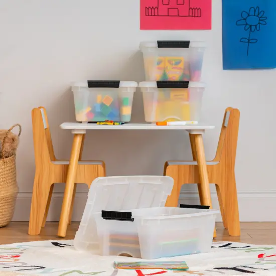 IRIS USA 12 Quart Stackable Plastic Storage Bins with Lids and Latching Buckles, 4 Pack - Pearl, Containers with Lids and Latches, Durable Nestable Closet, Garage, Totes, Tub Boxes Organizing Clear {6}