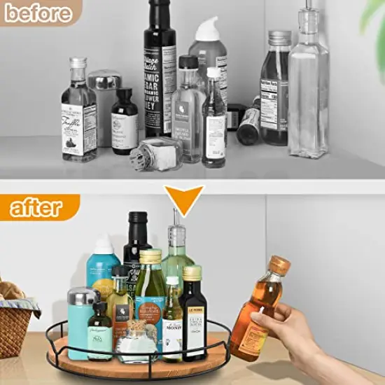 Lazy Susan Turntable Organizer for Cabinet Pantry Kitchen Countertop Refrigerator Cupboard, Pine Wood, 9", Carbonized Black {1}