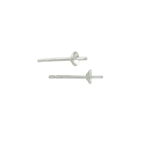 JewelrySupply Sterling Silver 3mm Pearl Posts with Cup (1 Pair of Sterling Silver Pearl Post Earrings) {1}