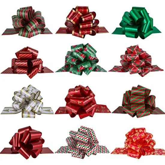 PintreeLand 24PCS Christmas Wrap Pull Bows with Ribbon 5&rdquo; Wide Wrapping Accessory for Xmas Present, Gift, Florist, Bouquet, Basket(24 PCS) {5}