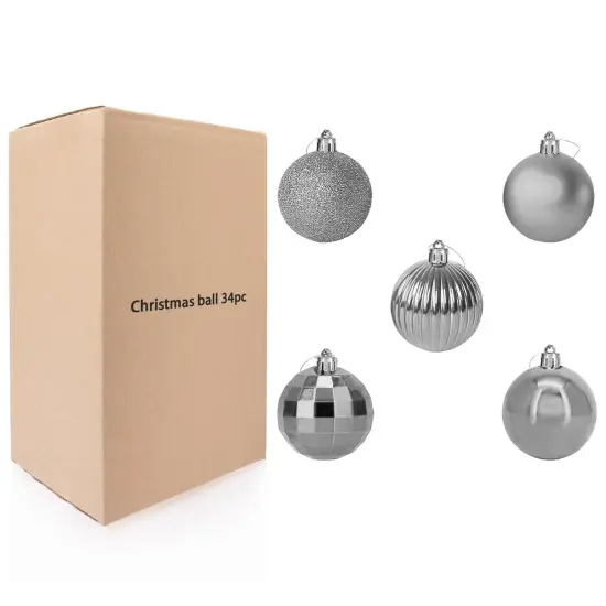 34-Piece Christmas Glitter Ball Ornaments (1.5") Xmas Tree Decorations Silver {1}