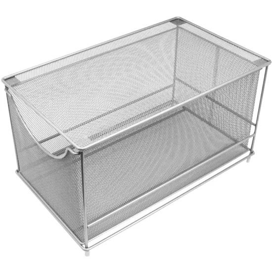 Sorbus Mesh Cabinet Organizer Basket With Sliding Drawer &mdash;Stackable, Ideal for Countertop, Cabinet, Pantry, Under the Sink, Desktop and More Silver {3}