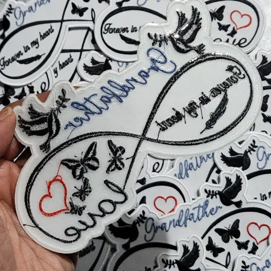 Memorial Infinity Collection: Patch Party Club, "GRANDFATHER" Eternal Remembrance 1-pc, Iron-On Embroidered Patch, Sz 6" {5}