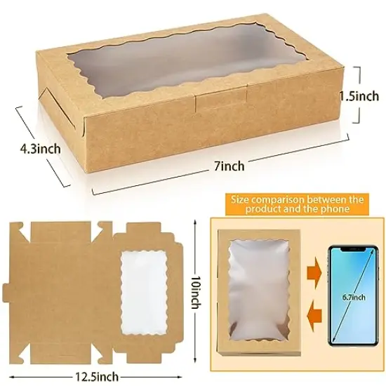 30 Pack Kraft Cookie Box with Clear Window,Small Gift Box Container for Dessert Pastry Candy Packaging,Wedding,Party,Christmas,Birthday,Baby Shower(7" x 4 3/8" x 1 1/2") {6}