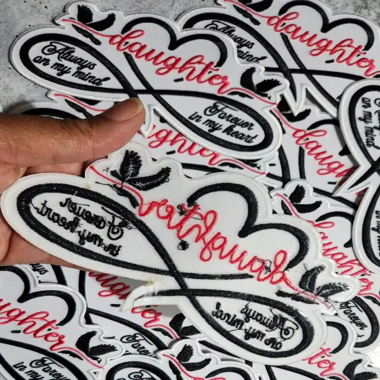 Memorial Infinity Collection: Patch Party Club, "DAUGHTER" Eternal Remembrance 1-pc, Iron-On Embroidered Patch, Sz 6", Tribute Honor {4}