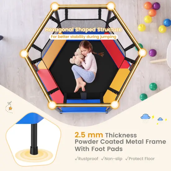 48 Inches Hexagonal Kids Trampoline With Foam Padded Handrails {4}