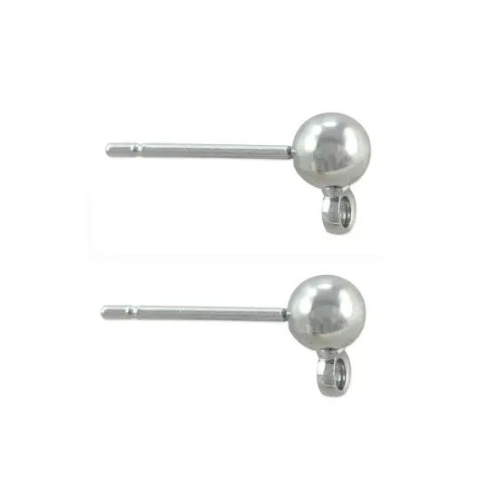 JewelrySupply 4mm Ball Post Earrings with Ring 4mm Surgical Steel (Pair) {1}
