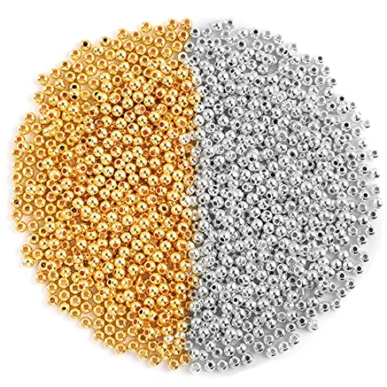 1200 Pieces 4mm Round Beads Spacer Beads Smooth Loose Ball Beads for DIY Bracelet Jewelry Making Craft, Silver & Gold {1}