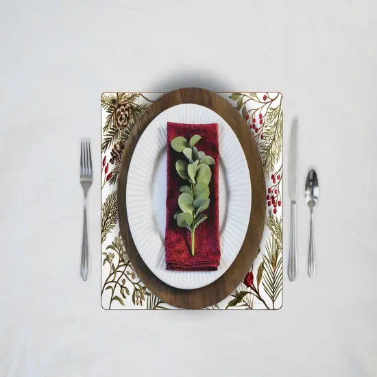 "Merry " Sentiment With Greenery Holly Hardboard Single Placemat, 13" x 16" {3}