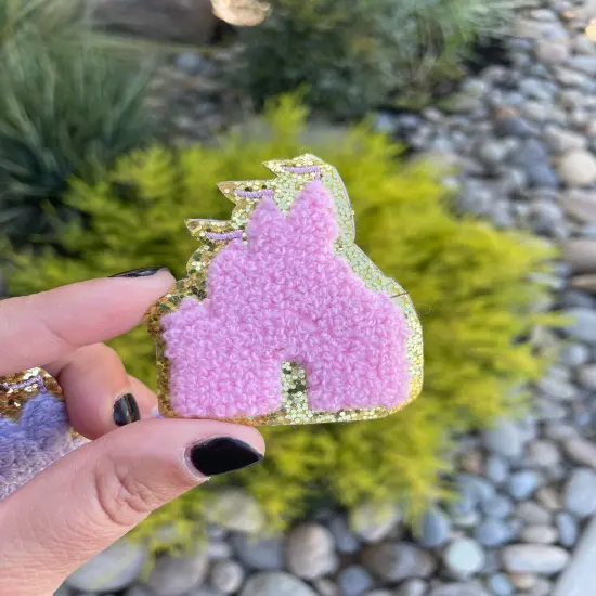 Pink Castle Glitter Chenille Patch (iron on) {1}