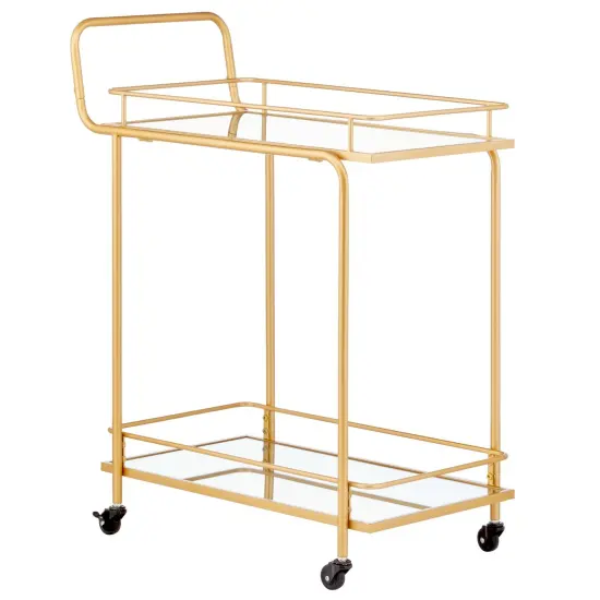 mDesign Metal Rolling Food and Beverage Bar Cart with Glass Shelves {4}
