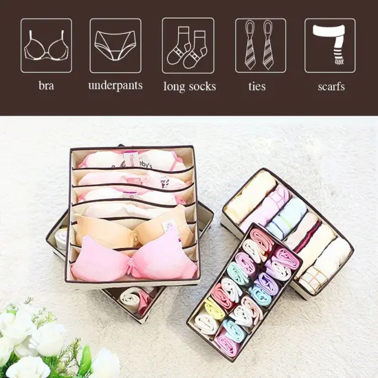 4 Pcs Underwear Organizer Foldable Closet Cabinet Drawer . Beige {6}