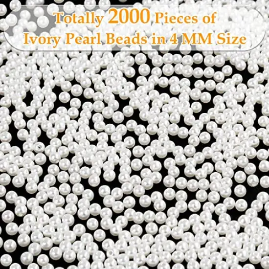 2000 pieces Pearl Beads for Craft, Ivory Faux Fake Pearls, 4 MM Small Sew on Pearl Beads with Holes for Jewelry Making, Bracelets, Necklaces, Hairs, Crafts, Decoration and Vase Filler {5}