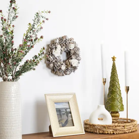 Northlight Glittered White Roses Winter Botanicals Artificial Christmas Wreath - 9.5" - Unlit Brown {3}